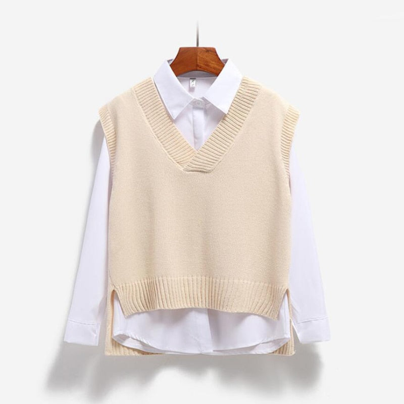 Women Sweater Vest Autumn V-neck Knit Pullover Simple Sweet All-match Jumper Casual Korean Sleeveless Vintage Vest  New