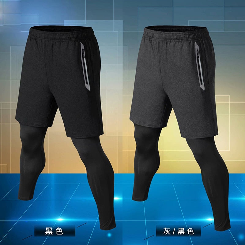 False Two Compression Tights Men's Leggings Fitness Exercises men pants joggers long pants men Bodybuilding gyms wear