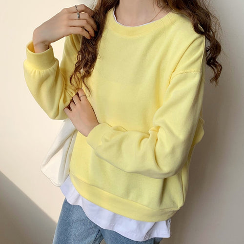 Load image into Gallery viewer, Patchwork Sweatshirt Women Harajuku Casual O Neck Loose Long Sleeve Tops Solid Fashion Korean Girls Fall Sweatshirt
