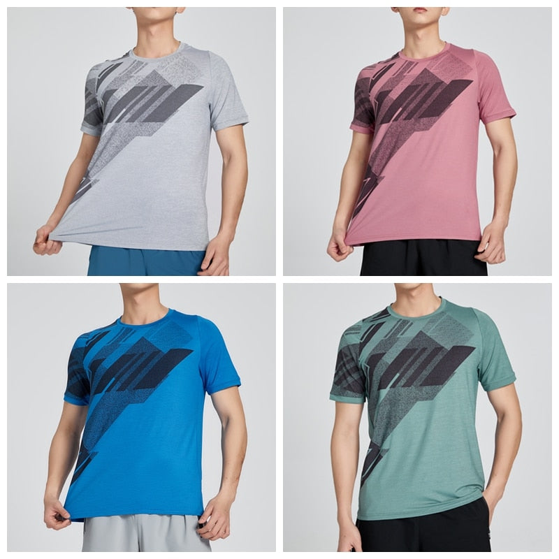 Men Running T-Shirts Clothes Quick Dry Breathable Wicking Rash Guard Gym Fitness Workout Jogging Short Sleeve Tops