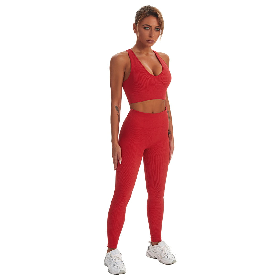 Seamless Yoga Suit Women 2 PCS Sports Vest High Waist Leggings Bra Shorts Outfit Set Fitness Workout Clothes Sportswear A056RVP