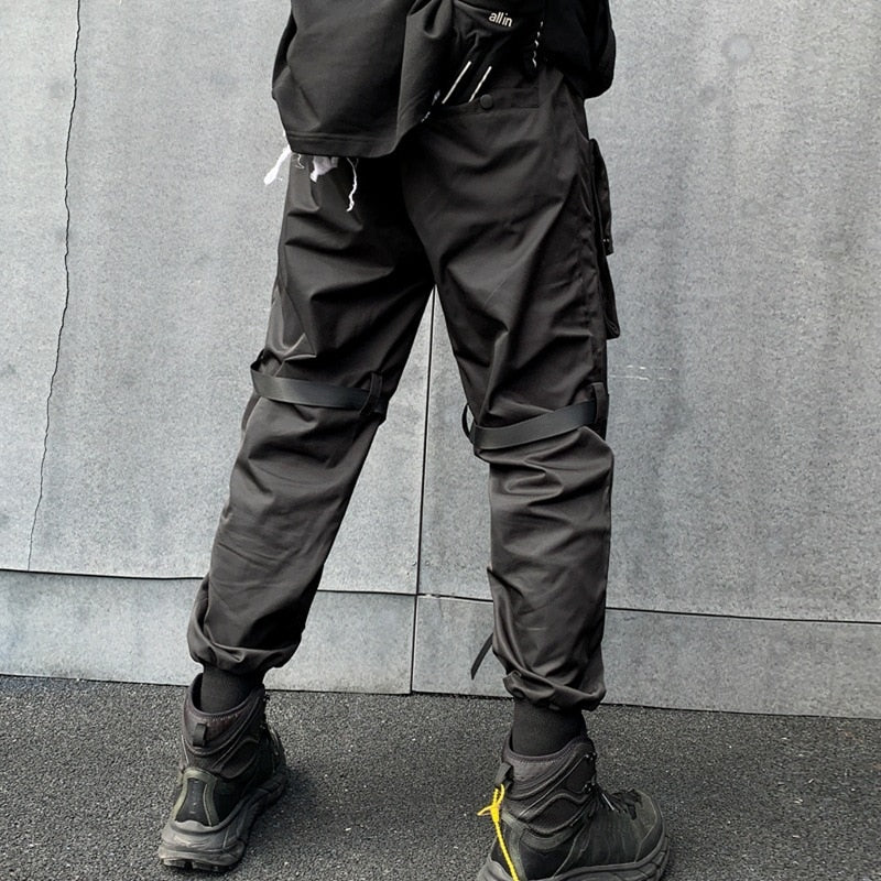 Tactical Functional Cargo Pants Joggers Men Black Elastic Waist Trousers Hip Hop Streetwear Multi-pocket Pants Techwear WB372