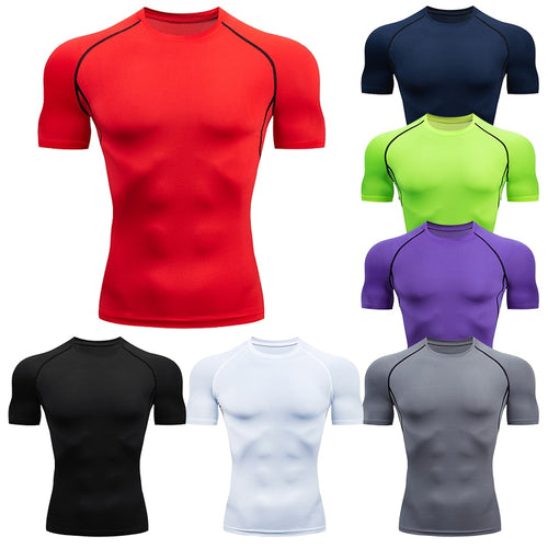 Load image into Gallery viewer, Men&#39;s Running Compression Tshirts Quick Dry Soccer Jersey Fitness Tight Sportswear Gym Sport Short Sleeve Shirt Breathable
