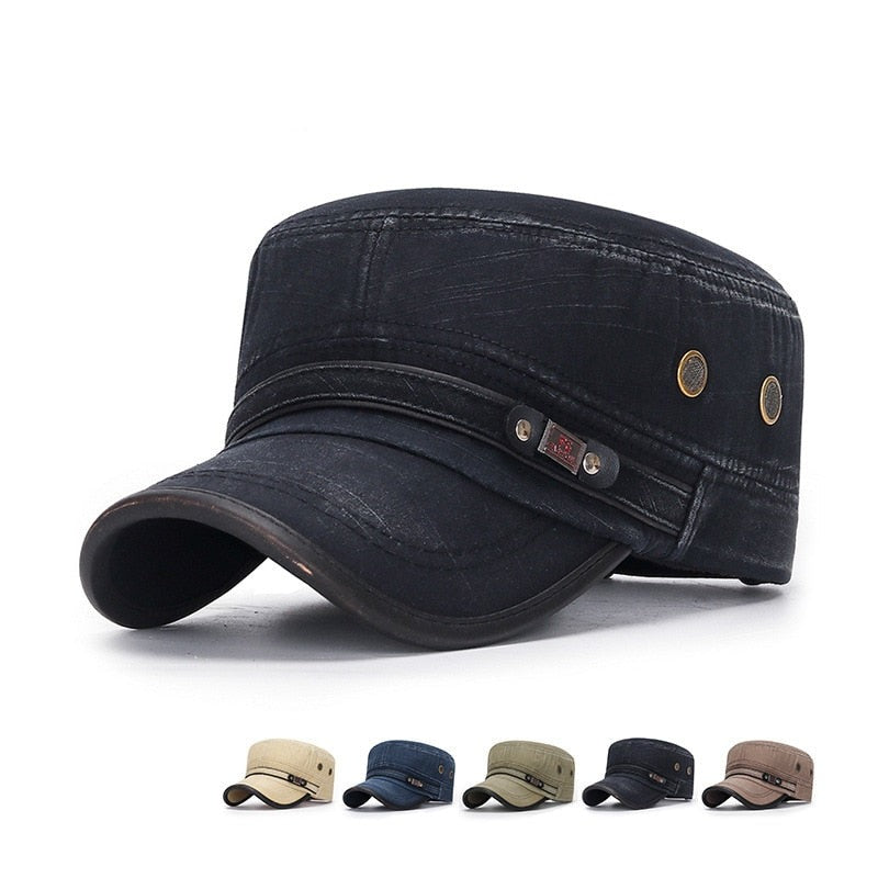 Men Military Hat Denim Cap Spring Summer Breathable Solid Flat Top Cotton Solid Sunhat Women Sports Vintage Cap Hip Hop Dad Hat