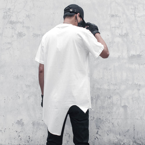 Load image into Gallery viewer, Hip Hop Dark T-Shirt Men Summer  Asymmetric Cut Mid-length Streetwear T-shirts Cotton Tops Tees WB173
