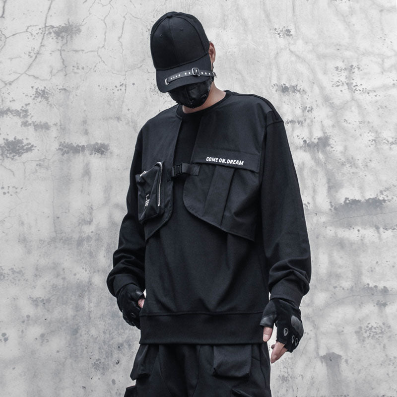Men Patchwork Sweatshirt Hip Hop Streetwear 2021 Fashion Harajuku Fake Two Piece O-Neck Pullover Loose Tops WB320