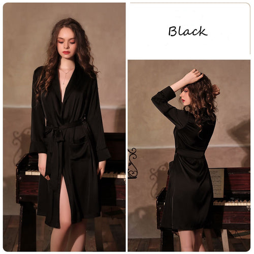 Load image into Gallery viewer, Women&#39;s Pajamas Robe Set Fashion Sexy Femme Bathrobe Satin Silk Like Sleepwear Nightwear Temptation Home Wear Clothes
