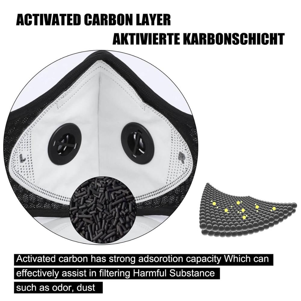 Bike Face Mask PM2.5 Anti Pollution Activated Carbon Filter Washable Cycling Sport Mask Bicycle MTB Road Bike Mask