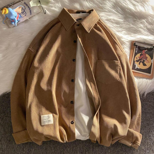 Load image into Gallery viewer, Vintage Corduroy Women Shirt Loose Long Sleeve Fall Button Up Shirt Japan Harajuku Designed New  Casual Female Thin Top
