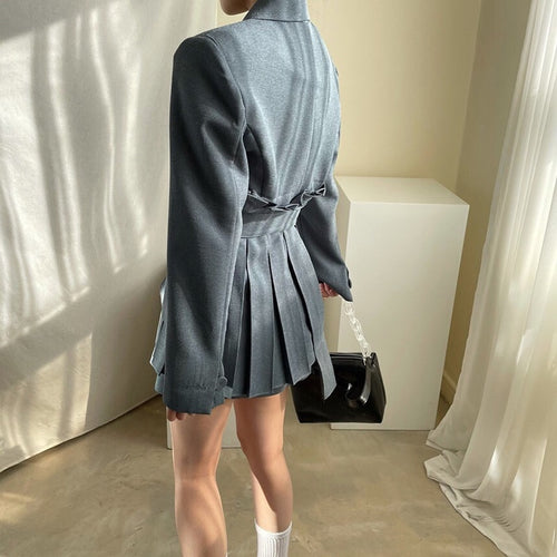 Load image into Gallery viewer, Korean White Pleated Dress For Women Notched Long Sleeve High Waist Sashes Slim Mini Dresses Female Summer
