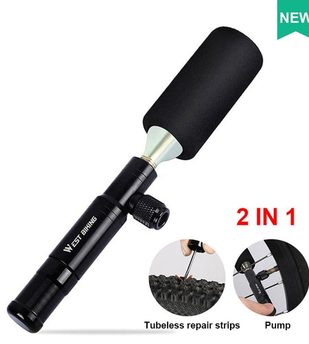 2 in 1 Mini Bike Pump CO2 Inflator Bicycle Tubeless Tire Repair Tool Presta & Schrader Valve MTB Cycling Air Pump