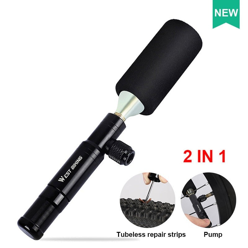 2 in 1 Mini Bike Pump CO2 Inflator Bicycle Tubeless Tire Repair Tool Presta & Schrader Valve MTB Cycling Air Pump