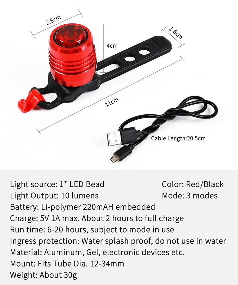Bicycle Light USB Rechargeable Waterproof Safety Warning Flashlight Bike Lamp Running Helmet Cycling Rear Taillight
