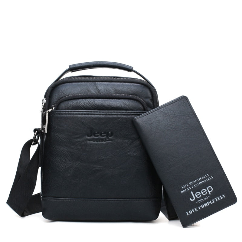 Men Leather Shoulder Bag 2 piece set Handbags Business Casual Messenger Bag Crossbody Male Tote Bags For iPad