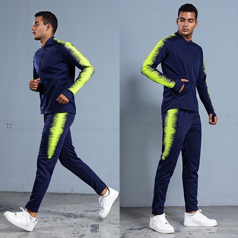 Men's Sportswear Soccer Jacket Tracksuit Football Training Set Autumn Winter Spring Long Sleeve Stand Full Zipper Top and Pants