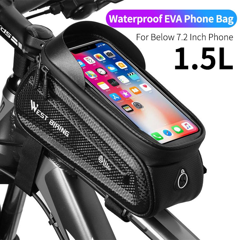 Bicycle Bag 6.0-7.2 Inch Phone Bag Waterproof Front Frame Cycling Bag Sensitive Touch Screen MTB Road Bike Bag