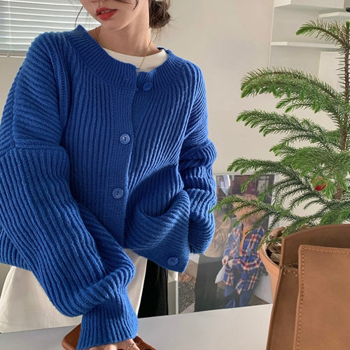Load image into Gallery viewer, Loose Women Cardigan Sweater Designed Casual O Neck Blue Jumper Winter Thick Loose Female Knitted Coats Oversize Tops
