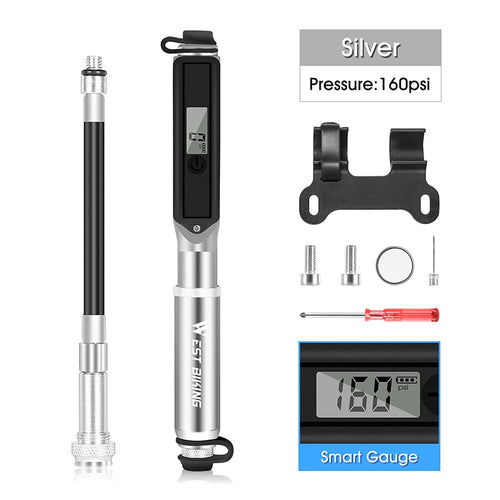 Load image into Gallery viewer, 160PSI High Pressure Bike Pump LCD Digital Gauge Hose MTB Road Bicycle Schrader Presta Valve Portable Cycling Pump
