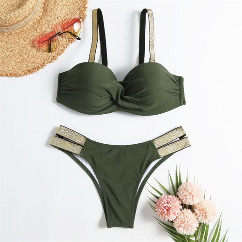 Load image into Gallery viewer, Bra Bikini Push Up Swimsuit Female Swimwear Women Two-pieces Bikini set With Cup Bather Bathing Suit Swim Lady V2310
