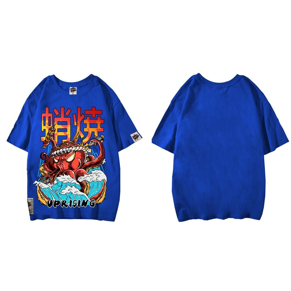 Hip Hop T Shirt Streetwear Oversized Funny Octopus Men Harajuku T-Shirt Japanese Style Summer Tops Tees Cotton anime Tshirt