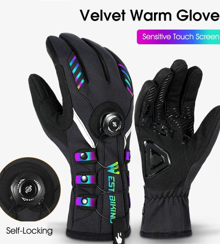 WEST BIKING Adjustable Self-locking Cycling Gloves Men Women Reflective MTB Bike Gloves Touch Screen Sport Ski Bicycle Gloves
