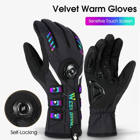WEST BIKING Adjustable Self-locking Cycling Gloves Men Women Reflective MTB Bike Gloves Touch Screen Sport Ski Bicycle Gloves