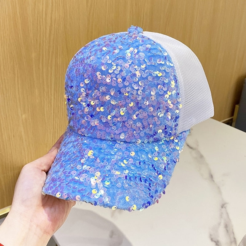 Fashion Women's Summer Cap Sequins Shiny Baseball Cap Female Outdoor Adjustable Streetwear Trucker Hat