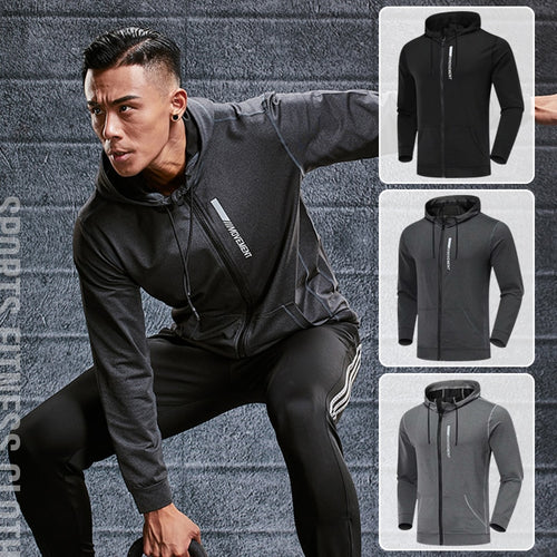 Load image into Gallery viewer, Gym Men Sports Jacket Fitness Long Sleeve Running Elastic Tight Hoodies Zipper Slim Hiking Sweatshirts Male Jogging Hooded Coat
