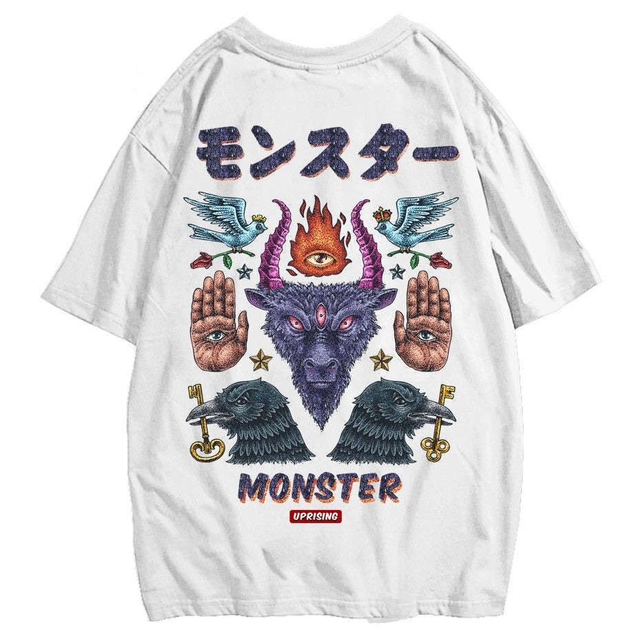 Monster short-sleeved street fashion brand personality joint hip-hop motorcycle T-shirt popular FREE SHIPPING