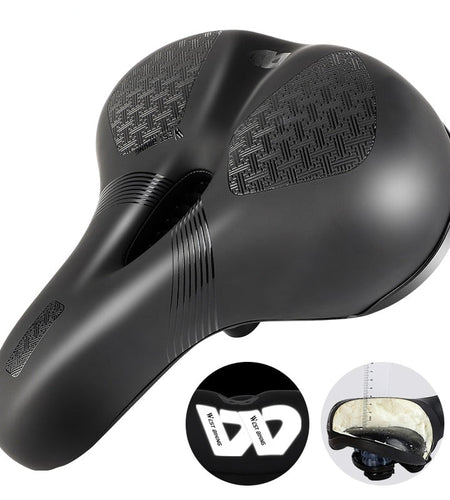 Wide Soft Bicycle Saddle Hollow Shock Absorption Mountain Bike Seat Breathable Reflective Waterproof Cycling Cushion