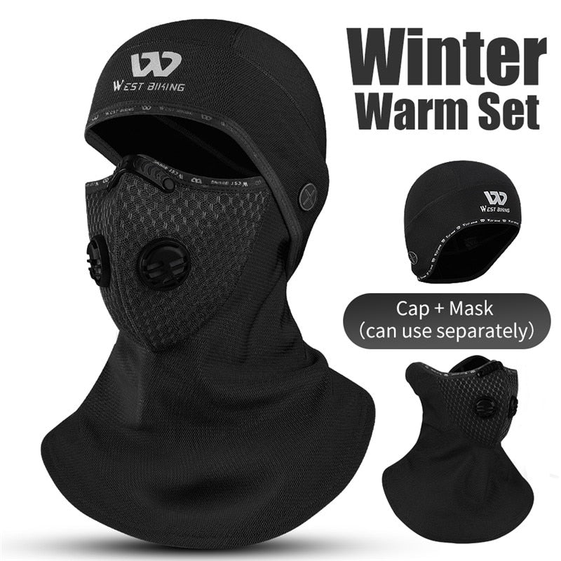 Sport Cycling Headwear Winter Balaclava Face Cover With Activated Carbon Filter Ski Motorcycle Fleece Head Cap Hat