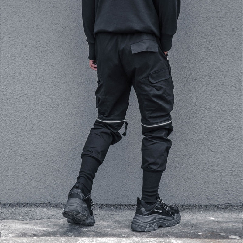 Tactical Functional Cargo Pants Joggers Men Zipper Multi-pocket Trousers Detachable Hip Hop Streetwear Pant Black WB232