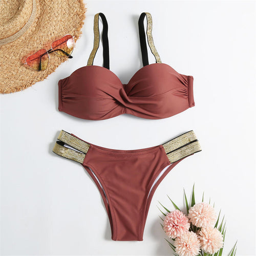 Load image into Gallery viewer, Bra Bikini Push Up Swimsuit Female Swimwear Women Two-pieces Bikini set With Cup Bather Bathing Suit Swim Lady V2310
