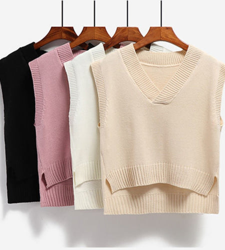 Women Sweater Vest Autumn V-neck Knit Pullover Simple Sweet All-match Jumper Casual Korean Sleeveless Vintage Vest  New