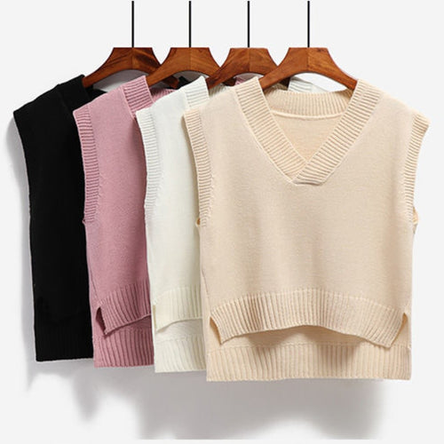 Load image into Gallery viewer, Women Sweater Vest Autumn V-neck Knit Pullover Simple Sweet All-match Jumper Casual Korean Sleeveless Vintage Vest  New
