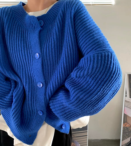 Loose Women Cardigan Sweater Designed Casual O Neck Blue Jumper Winter Thick Loose Female Knitted Coats Oversize Tops