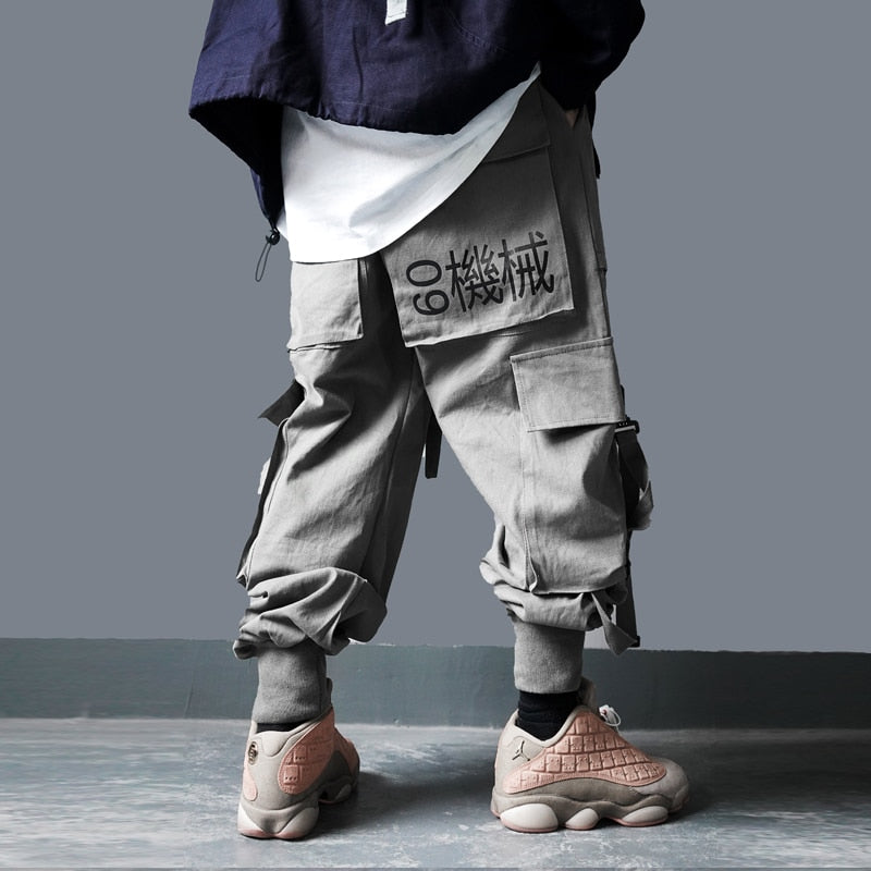 Cargo Pants Men Hip Hop Tactics Joggers Trousers Elastic Waist Ribbon Fashion Harajuku Streetwear Pant Male WX001