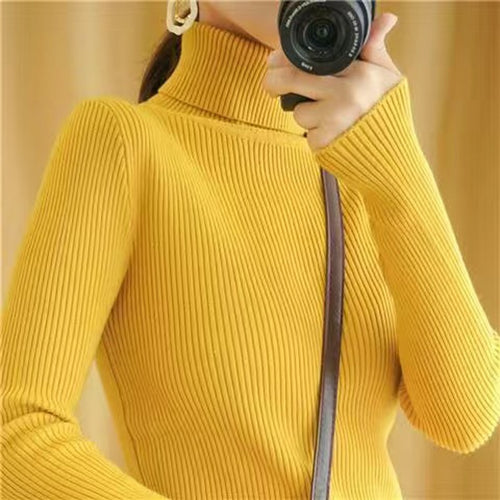 Load image into Gallery viewer, Turtelneck Sweater Autumn Women Long Sleeve Soft Knitted Jumper Elastic Fashion Chic Korean Ladies Basic Blouse
