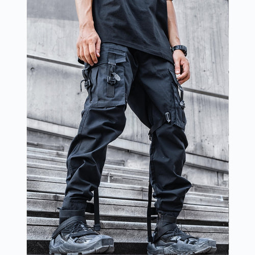 Load image into Gallery viewer, Tactical Functional Cargo Pants Joggers Men Black Ribbon Design Trousers Hip Hop Streetwear Multi-pocket Pants Techwear WB351
