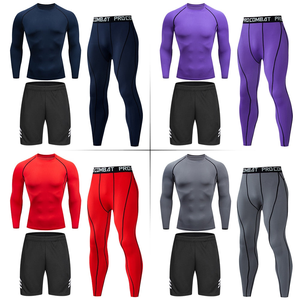 Tight Sportswear Men's Compression Sport Clothing Suit Gym Leggings Tshirt Rashguard MMA Male Shirts Fitness Sweatshirt Sets