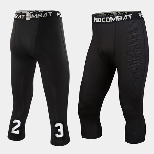 Load image into Gallery viewer, Men&#39;s Running Sport Tights Pants Basketball Cropped Compression Leggings Gym Fitness Sportswear for Male Athletic Trousers
