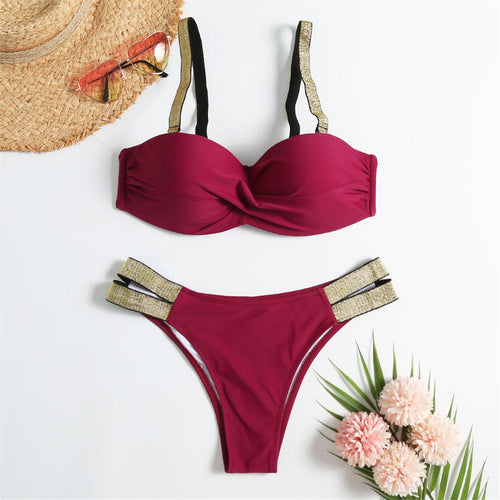 Load image into Gallery viewer, Bra Bikini Push Up Swimsuit Female Swimwear Women Two-pieces Bikini set With Cup Bather Bathing Suit Swim Lady V2310
