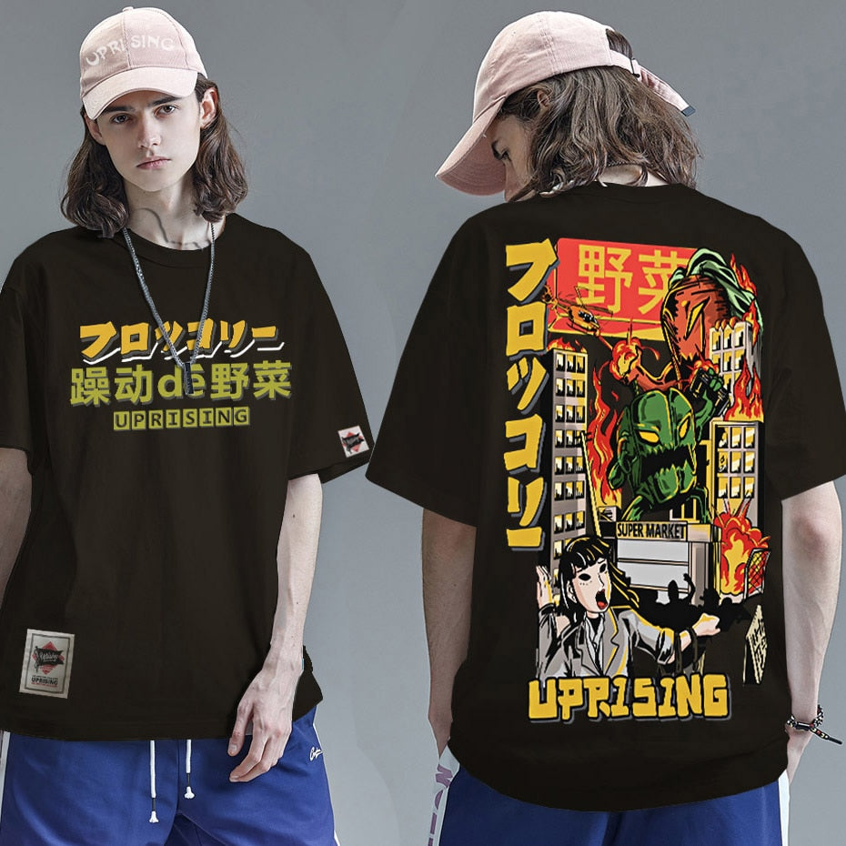 Men Hip Hop T Shirt Japanese Harajuku Cartoon Monster T-Shirt Streetwear Summer Tops Tees Cotton Tshirt Oversized HipHop