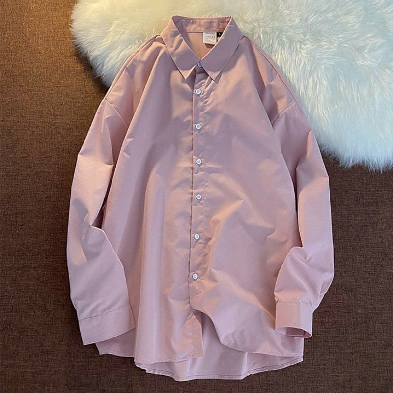 Women Shirts Long Sleeve Loose Button Up Solid Korean Oversize Shirt Fashion Turn Down Collar Casual Ladies Tops