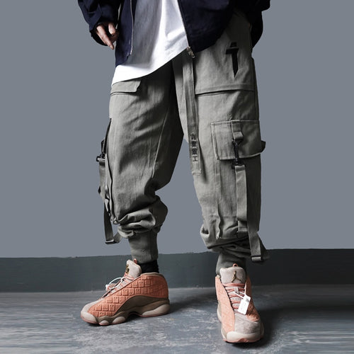 Load image into Gallery viewer, Cargo Pants Men Hip Hop Tactics Joggers Trousers Elastic Waist Ribbon Fashion Harajuku Streetwear Pant Male WX001

