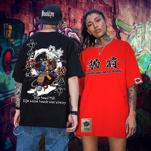 Load image into Gallery viewer, Samurai T-shirt Samurai knife printing short-sleeved tide brand hip-hop personality tee
