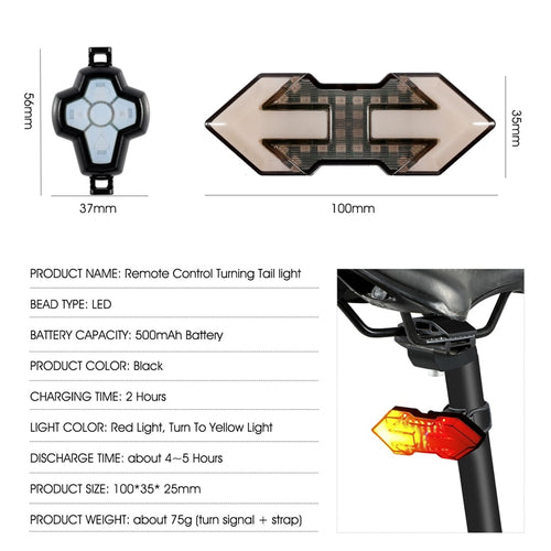 Load image into Gallery viewer, Wireless Remote Turn Signal Bicycle Light MTB Directional LED Bike Taillight USB Rechargeable Cycling Rear Light
