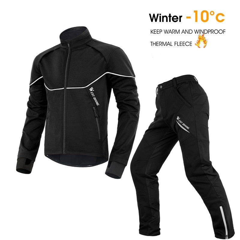 Winter Thermal Cycling Suit Men Women Windproof Bike Jersey Running Ski Snowboard Jacket Coat Pants M-3XL Sportswear