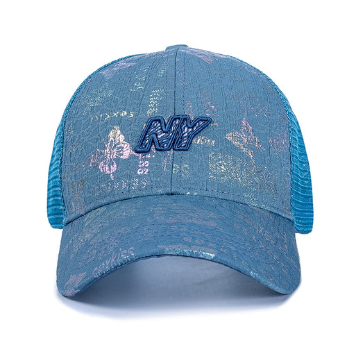 Load image into Gallery viewer, Women Cotton Trucker Hat Fashion NY Embroidered Baseball Cap Shiny Butterfly Style Adjustable Outdoor Streetwear Mesh Cap
