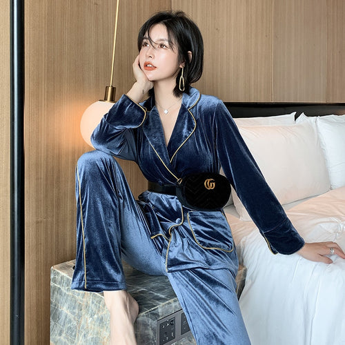 Load image into Gallery viewer, Women&#39;s Pajamas Cool Fashion Velvet Sleepwear Leisure Female Homewear Casual Home Suit Pyjamas Pour Femme Outer Wear
